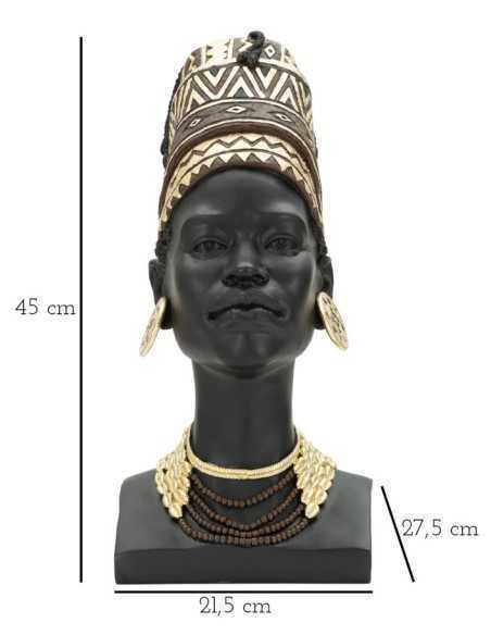 Scultura Regina Masai con turbante in resina nera e oro, H 45 cm | Mauro Ferretti -MAURO FERRETTI