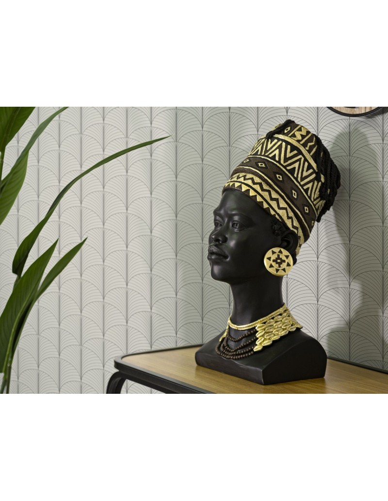 Scultura Regina Masai con turbante in resina nera e oro, H 45 cm | Mauro Ferretti -MAURO FERRETTI