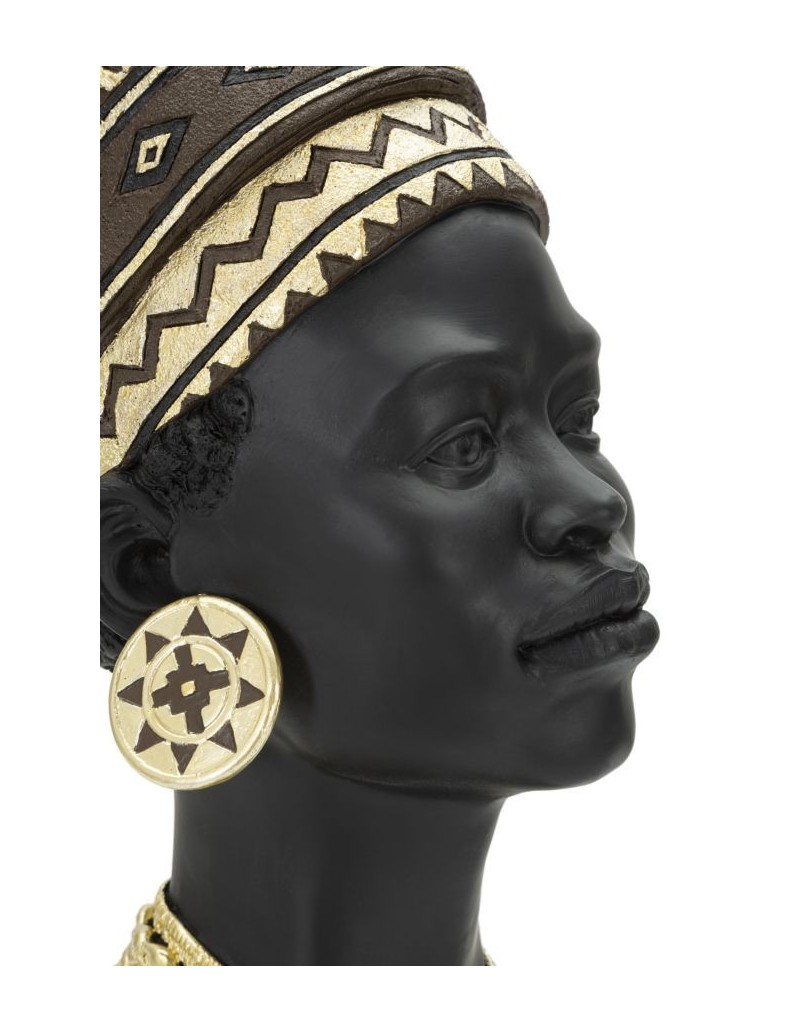 Scultura Regina Masai con turbante in resina nera e oro, H 45 cm | Mauro Ferretti -MAURO FERRETTI