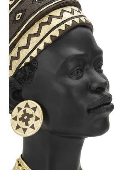 Scultura Regina Masai con turbante in resina nera e oro, H 45 cm | Mauro Ferretti -MAURO FERRETTI
