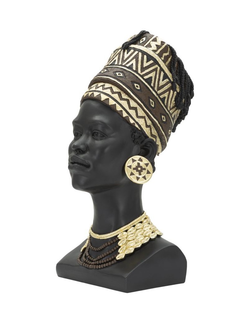 Scultura Regina Masai con turbante in resina nera e oro, H 45 cm | Mauro Ferretti -MAURO FERRETTI
