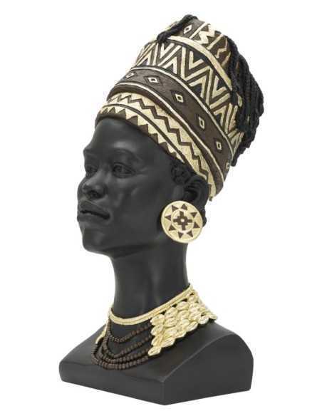 Scultura Regina Masai con turbante in resina nera e oro, H 45 cm | Mauro Ferretti -MAURO FERRETTI