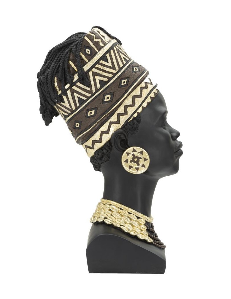 Scultura Regina Masai con turbante in resina nera e oro, H 45 cm | Mauro Ferretti -MAURO FERRETTI