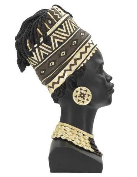 Scultura Regina Masai con turbante in resina nera e oro, H 45 cm | Mauro Ferretti -MAURO FERRETTI