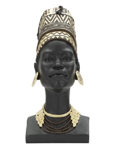 Scultura Regina Masai con turbante in resina nera e oro, H 45 cm | Mauro Ferretti -MAURO FERRETTI