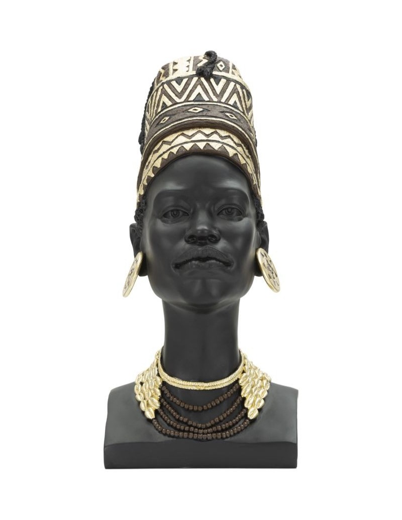 Scultura Regina Masai con turbante in resina nera e oro, H 45 cm | Mauro Ferretti -MAURO FERRETTI