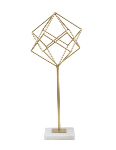 Scultura Cube in metallo oro opaco con base in marmo grezzo, H 41,5 cm | Mauro Ferretti -MAURO FERRETTI