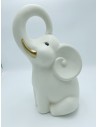 Statua portaforuna Elefante in ceramica beige opaco e zanne oro -PETITE FANTASIE