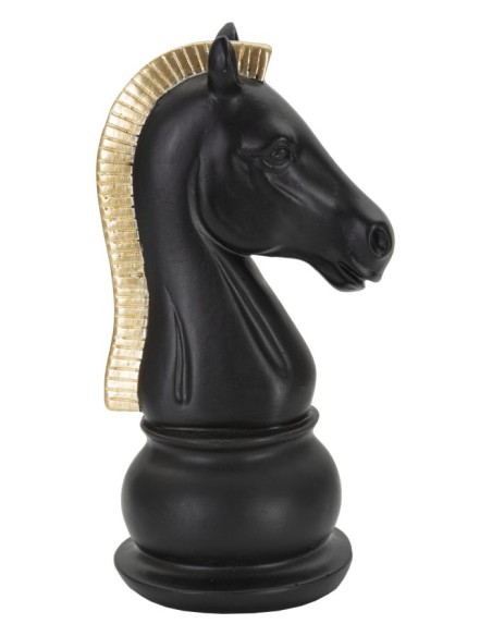 Scultura Cavallo degli scacchi in resina nera e oro, H 19 cm | Mauro Ferretti -MAURO FERRETTI