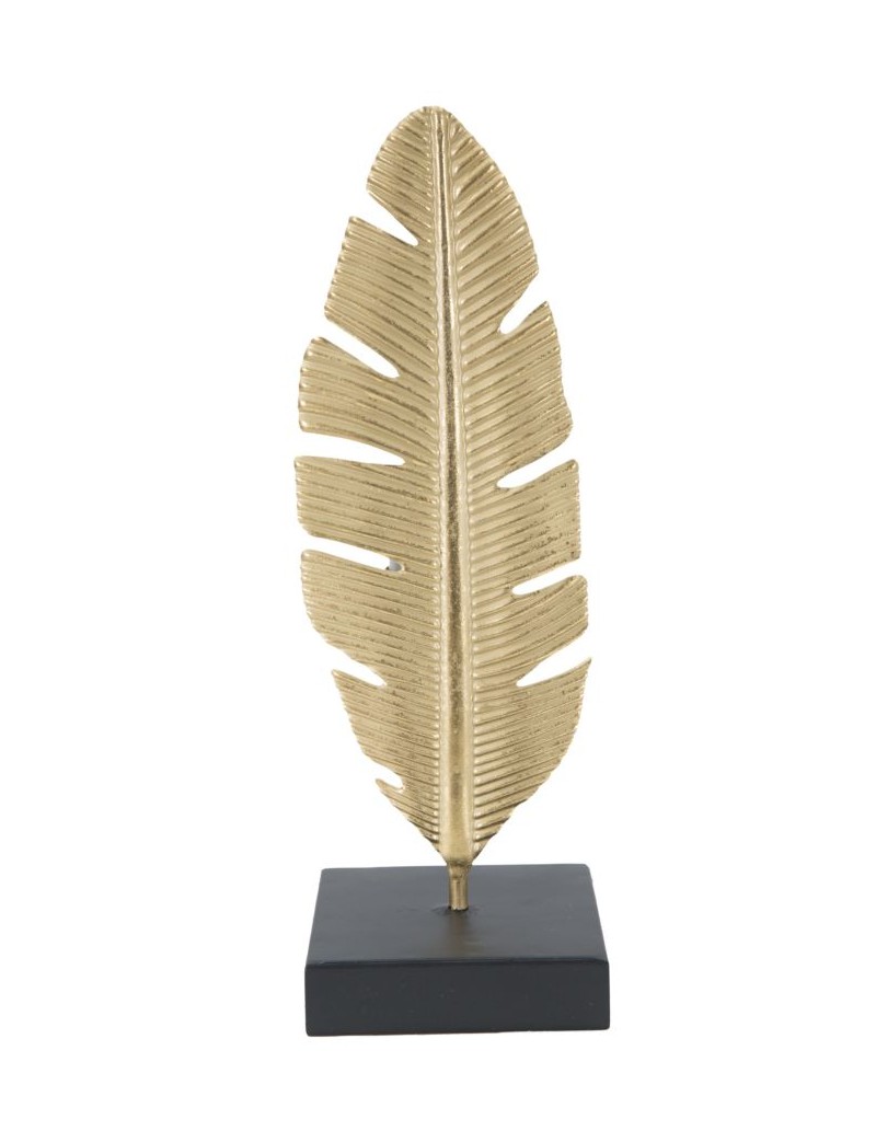 Scultura foglia glamour in metallo oro opaco con portacandela, H 30 cm | Mauro Ferretti -MAURO FERRETTI