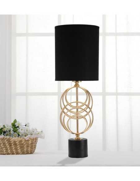 Lampada da tavolo Circly in metallo oro opaco con paralume nero, H 58,5 cm | Mauro Ferretti -MAURO FERRETTI