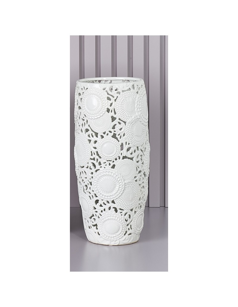 Portaombrelli Kyoto in ceramica traforata bianca stile provenzale, H 53 cm | Henriette -HENRIETTE