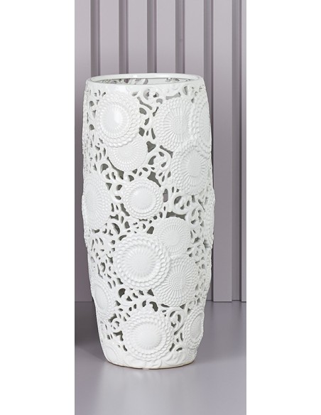 Portaombrelli Kyoto in ceramica traforata bianca stile provenzale, H 53 cm | Henriette -HENRIETTE
