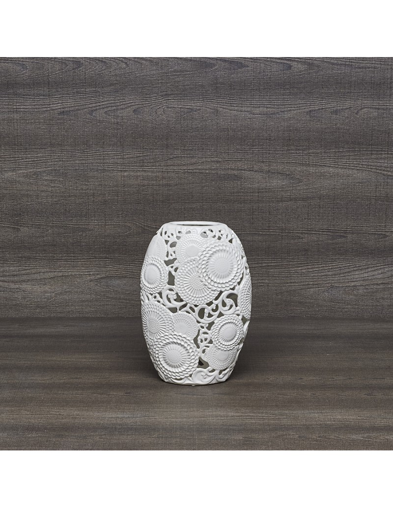 Vaso Kyoto in ceramica traforata bianca stile provenzale, H 33 cm | Henriette -HENRIETTE