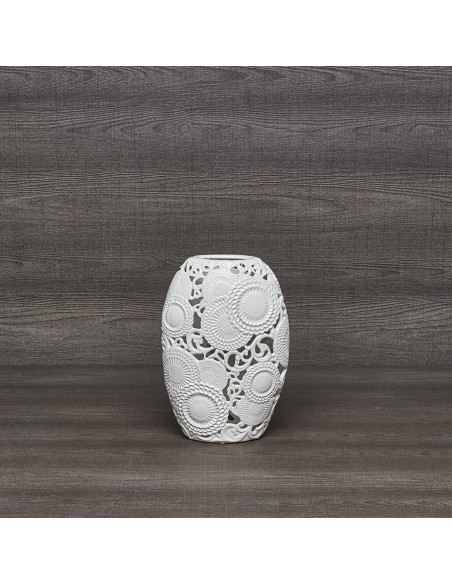 Vaso Kyoto in ceramica traforata bianca stile provenzale, H 33 cm | Henriette -HENRIETTE