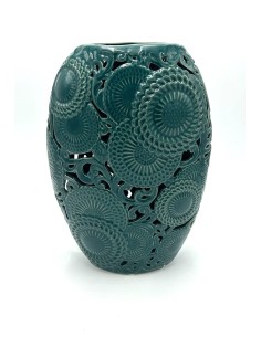 Vaso Kyoto in ceramica traforata petrolio stile provenzale, H 33 cm | Henriette -HENRIETTE