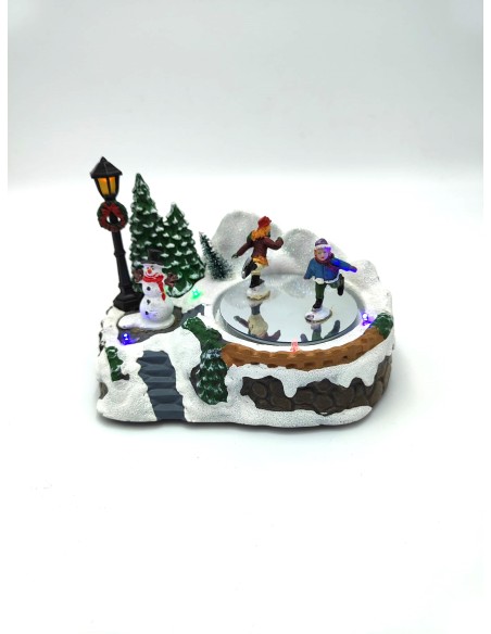 Giostrina musicale natalizia con luci e pattinatori sul ghiaccio, 17 x 12 x 12 cm | Evviva -Evviva