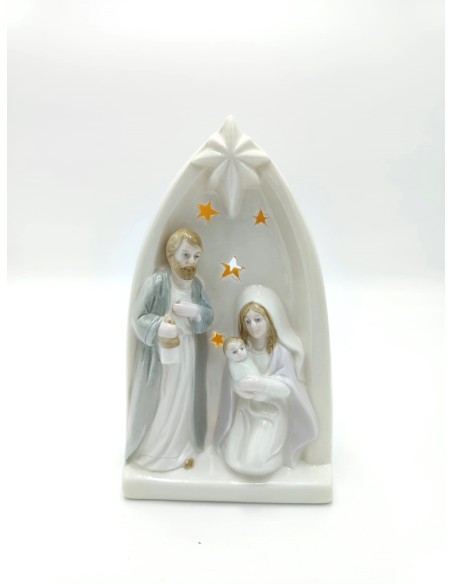 Maternità natalizia in ceramica bianca e oro, 10 x 8 x 18 cm | Evviva -evviva