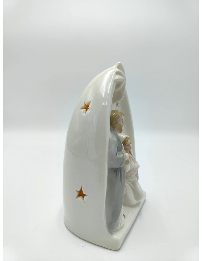 Maternità natalizia in ceramica bianca e oro, 10 x 8 x 18 cm | Evviva -evviva