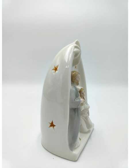 Maternità natalizia in ceramica bianca e oro, 10 x 8 x 18 cm | Evviva -evviva