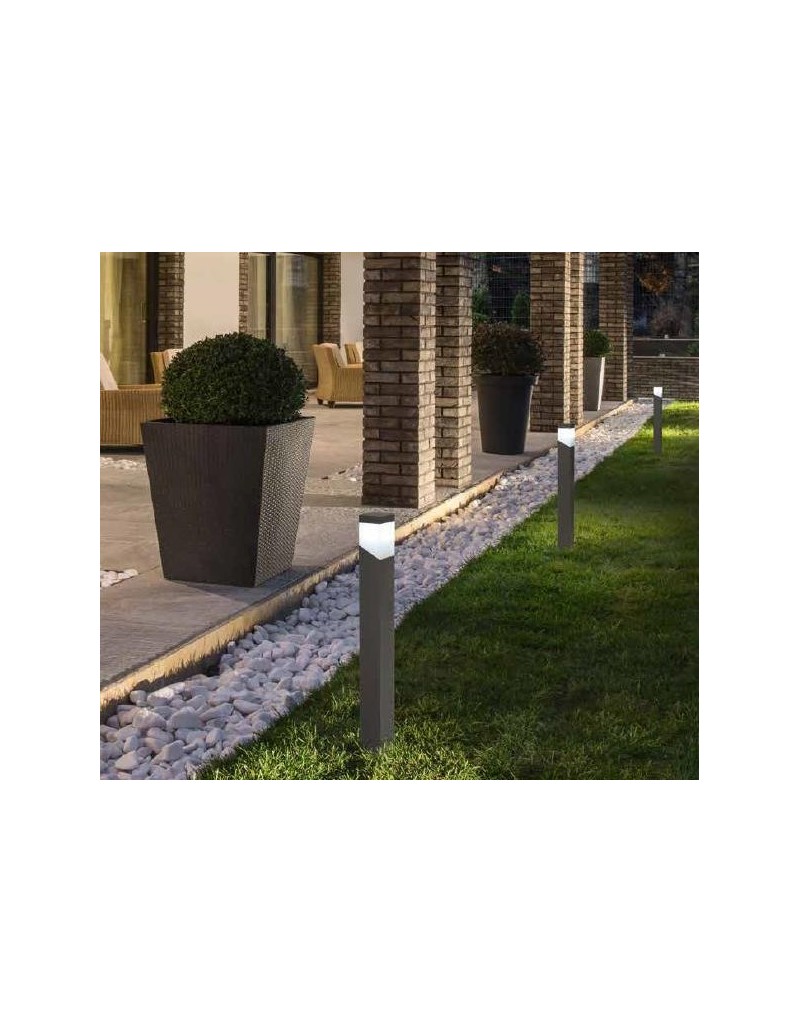 Palo da esterno quadrato in alluminio antracite e policarbonato, E27, IP44 | Gea Luce -GEA LUCE