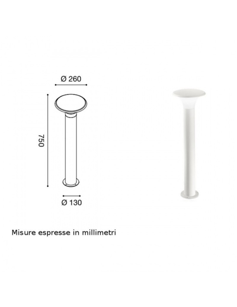Lampioncino da giardino H 75 cm in alluminio bianco, diffusore opale, E27, IP44 | Gea Luce -GEA LUCE