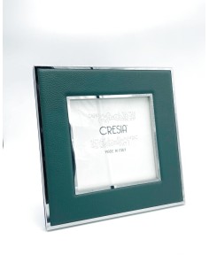 Skin cornice portafoto da appoggio in pelle verde e cromo 31x31 | Cresia -CRESIA