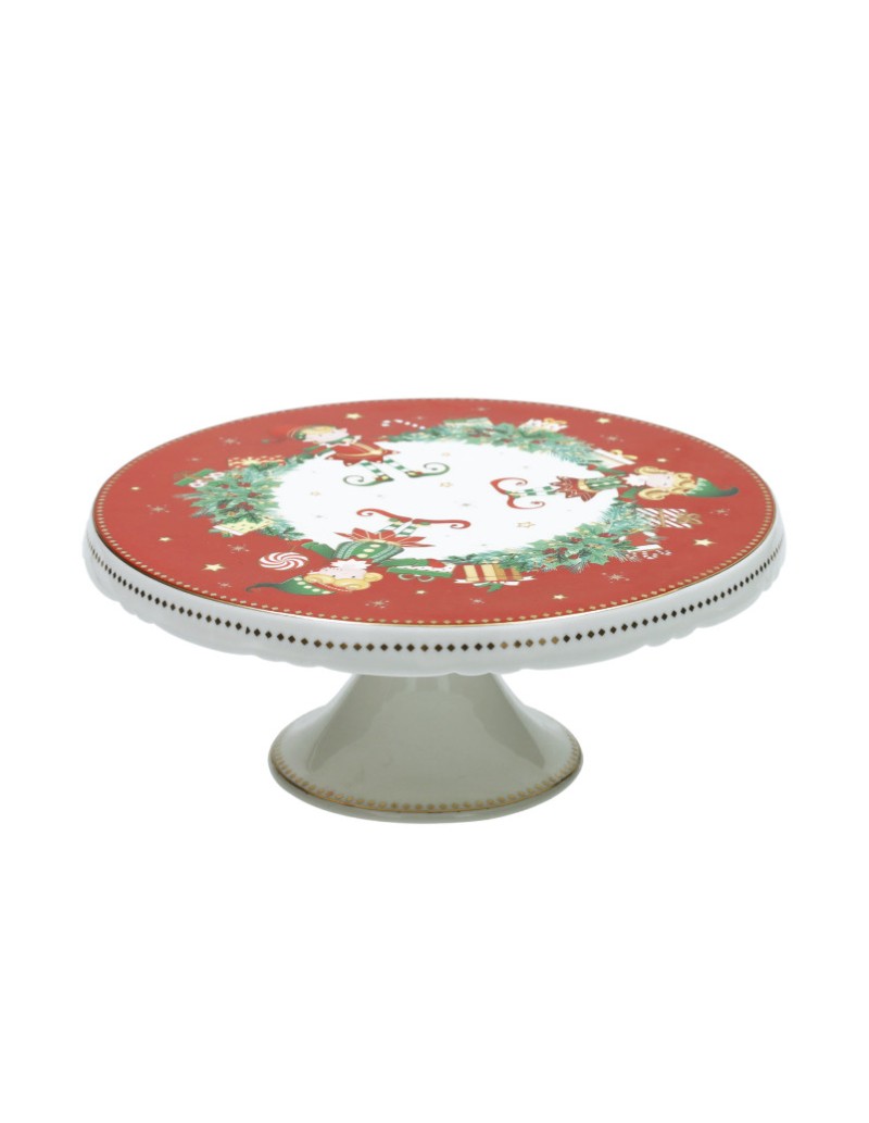 Elfomagia alzata natalizia a un piano in new bone china con elfi Ø 20,5 cm | Brandani -BRANDANI