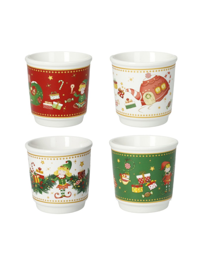 Elfomagia set 4 tazzine a bicchierino natalizie in new bone china | Brandani -BRANDANI