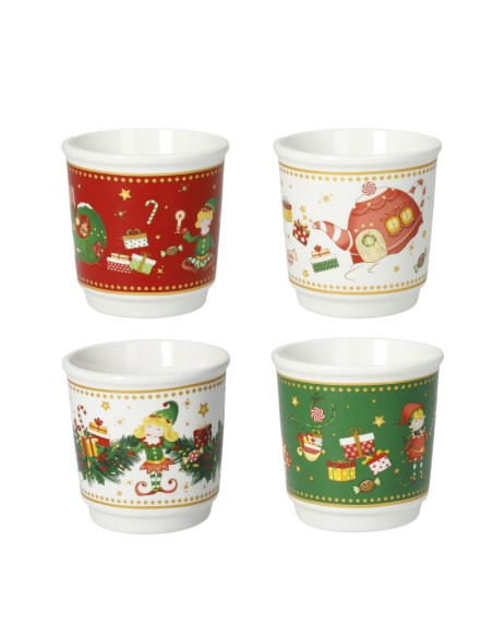 Elfomagia set 4 tazzine a bicchierino natalizie in new bone china | Brandani -BRANDANI
