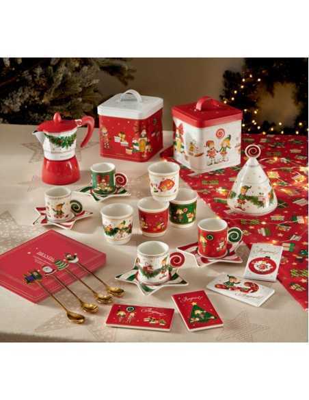 Elfomagia set 4 tazzine a bicchierino natalizie in new bone china | Brandani -BRANDANI