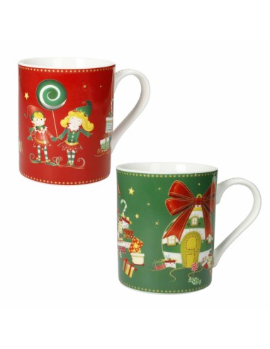 Elfomagia Set 2 tazze mug natalizie con decorazione elfo del natale in new bone china -BRANDANI