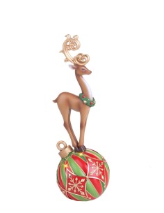 Statua natalizia Renna su pallina di Natale con luci LED in resina, H 43 cm | Brandani -BRANDANI