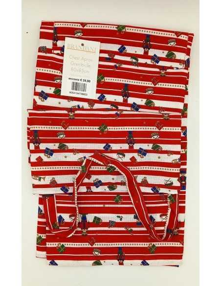 Grembiule natalizio rosso a righe Lo Schiaccianoci in cotone, 80 x 85 cm | Brandani -BRANDANI