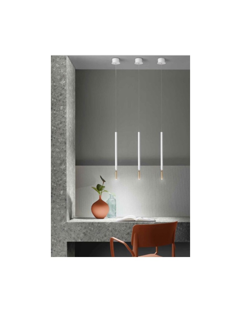 Lampada a sospensione LED Tubic pendente Ø 2,5 cm bianco e oro, 7 W 3000 K | Ondaluce -ONDALUCE