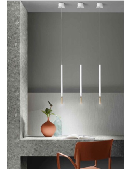 Lampada a sospensione LED Tubic pendente Ø 2,5 cm bianco e oro, 7 W 3000 K | Ondaluce -ONDALUCE
