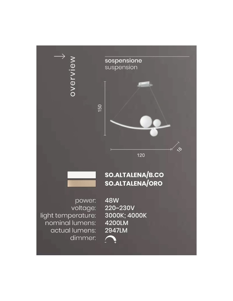 Lampada a sospensione LED Altalena 120 cm bianca con sfere in vetro, 48 W | Ondaluce -ONDALUCE