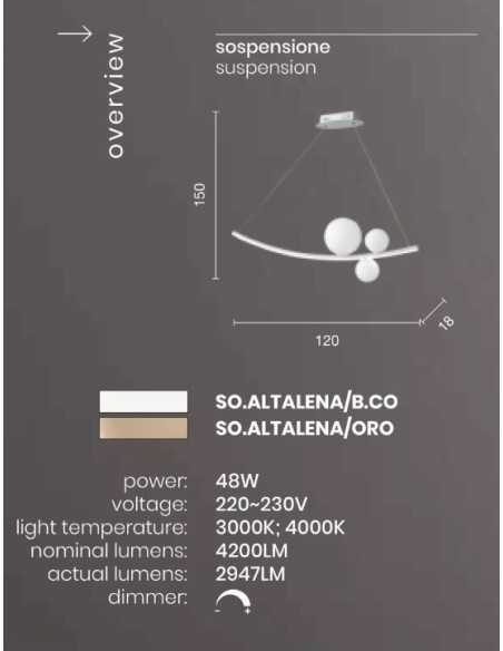 Lampada a sospensione LED Altalena 120 cm bianca con sfere in vetro, 48 W | Ondaluce -ONDALUCE