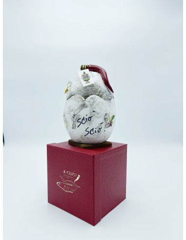 Uovo di Pasqua contenitore portafortuna con corno, carte napoletane e pendenti in ceramica decorata a mano. -A CIORT