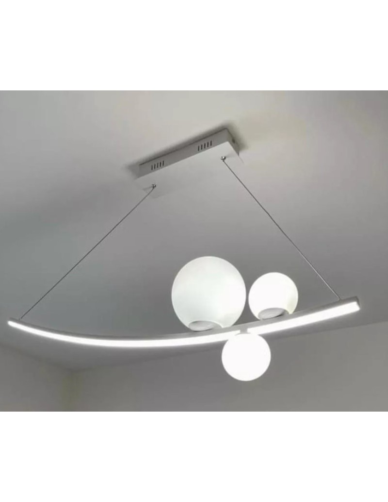 Lampada a sospensione LED Altalena 120 cm bianca con sfere in vetro, 48 W | Ondaluce -ONDALUCE