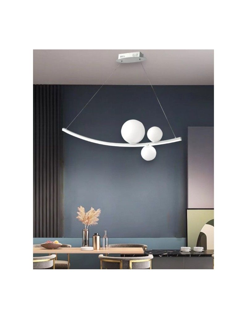 Lampada a sospensione LED Altalena 120 cm bianca con sfere in vetro, 48 W | Ondaluce -ONDALUCE