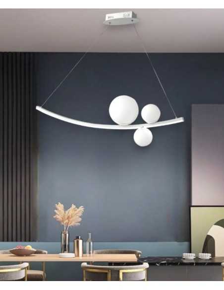 Lampada a sospensione LED Altalena 120 cm bianca con sfere in vetro, 48 W | Ondaluce -ONDALUCE
