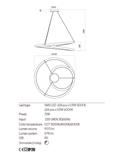 Sospensione LED Storm a vortice in oro opaco, 72 W CCT 3000-6000 K dimmerabile | Redo -REDO GROUP 2