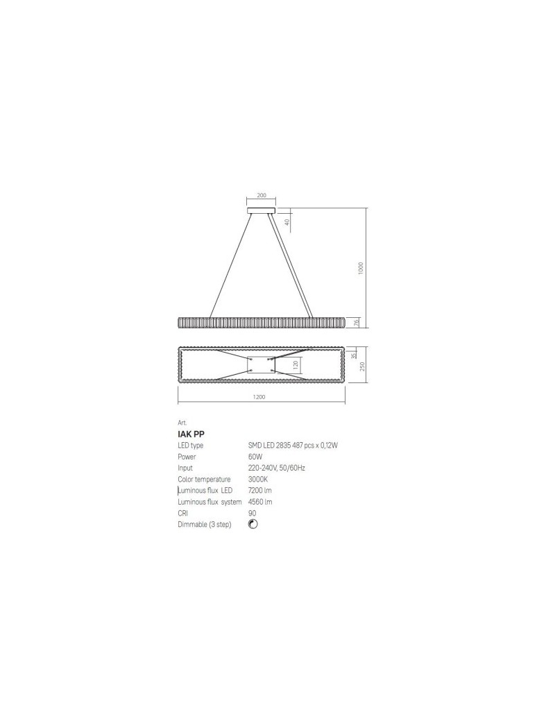 Lampada a sospensione LED Akala lineare 120 cm in ottone e cristallo, dimmerabile | Redo -REDO GROUP