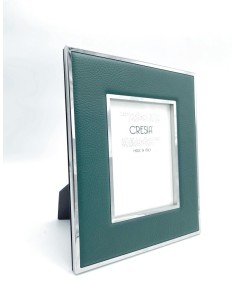 Skin cornice portafoto da appoggio in pelle verde e cromo 31x26 | Cresia -CRESIA
