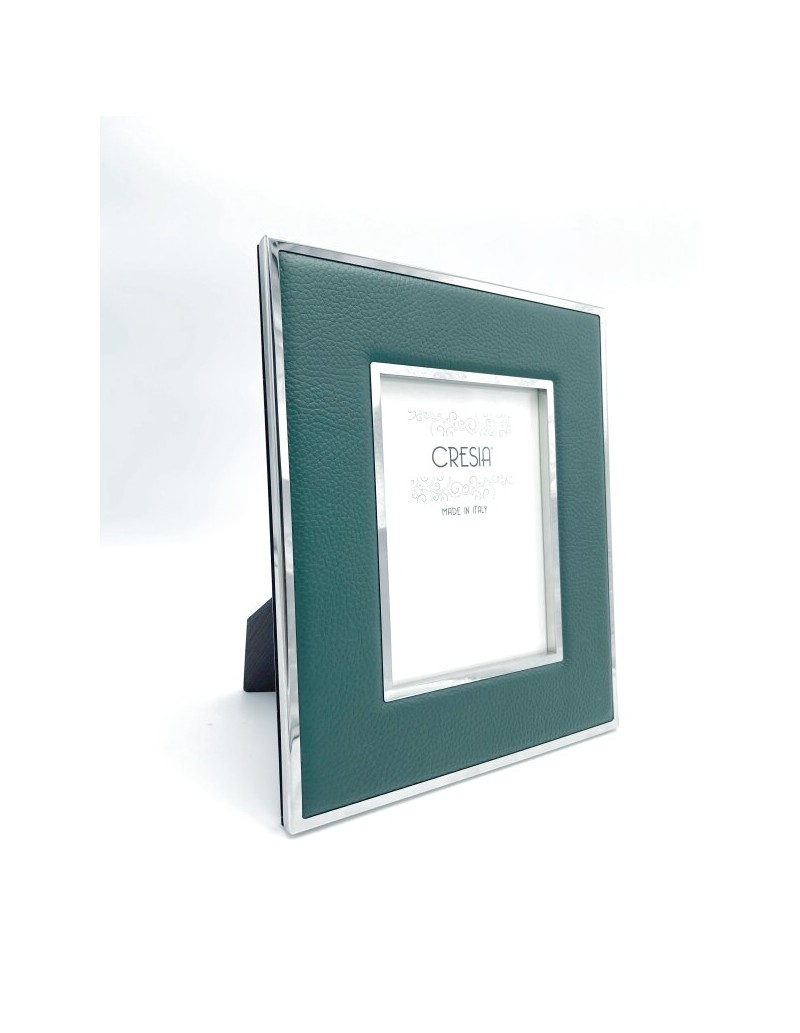 Skin cornice portafoto da appoggio in pelle verde e cromo 31x26 | Cresia -CRESIA