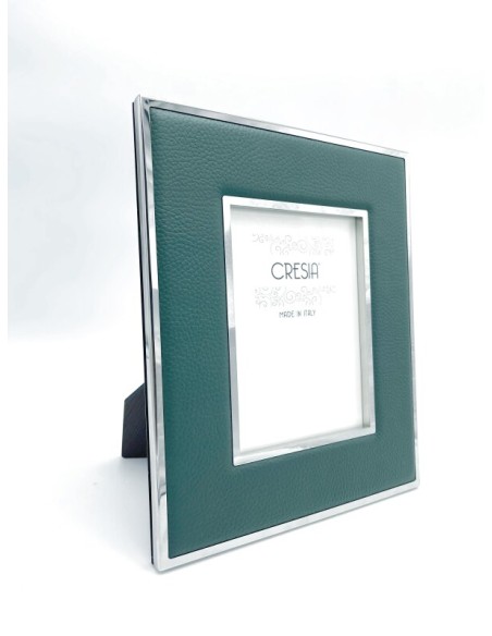 Skin cornice portafoto da appoggio in pelle verde e cromo 31x26 | Cresia -CRESIA
