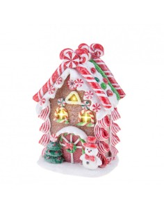Casetta di pan di zenzero GingerBread in resina con luci LED, 11 x 7 x 15 cm | Brandani -BRANDANI