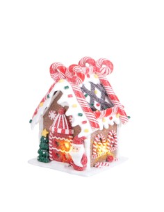 Casetta di pan di zenzero GingerBread in resina con luci LED, 11 x 11 x 14,5 cm | Brandani -BRANDANI