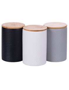 Circle set 3 barattoli in ceramica opaca bianco, grigio e nero, tappo bambù | Villa d'Este -VILLA D' ESTE